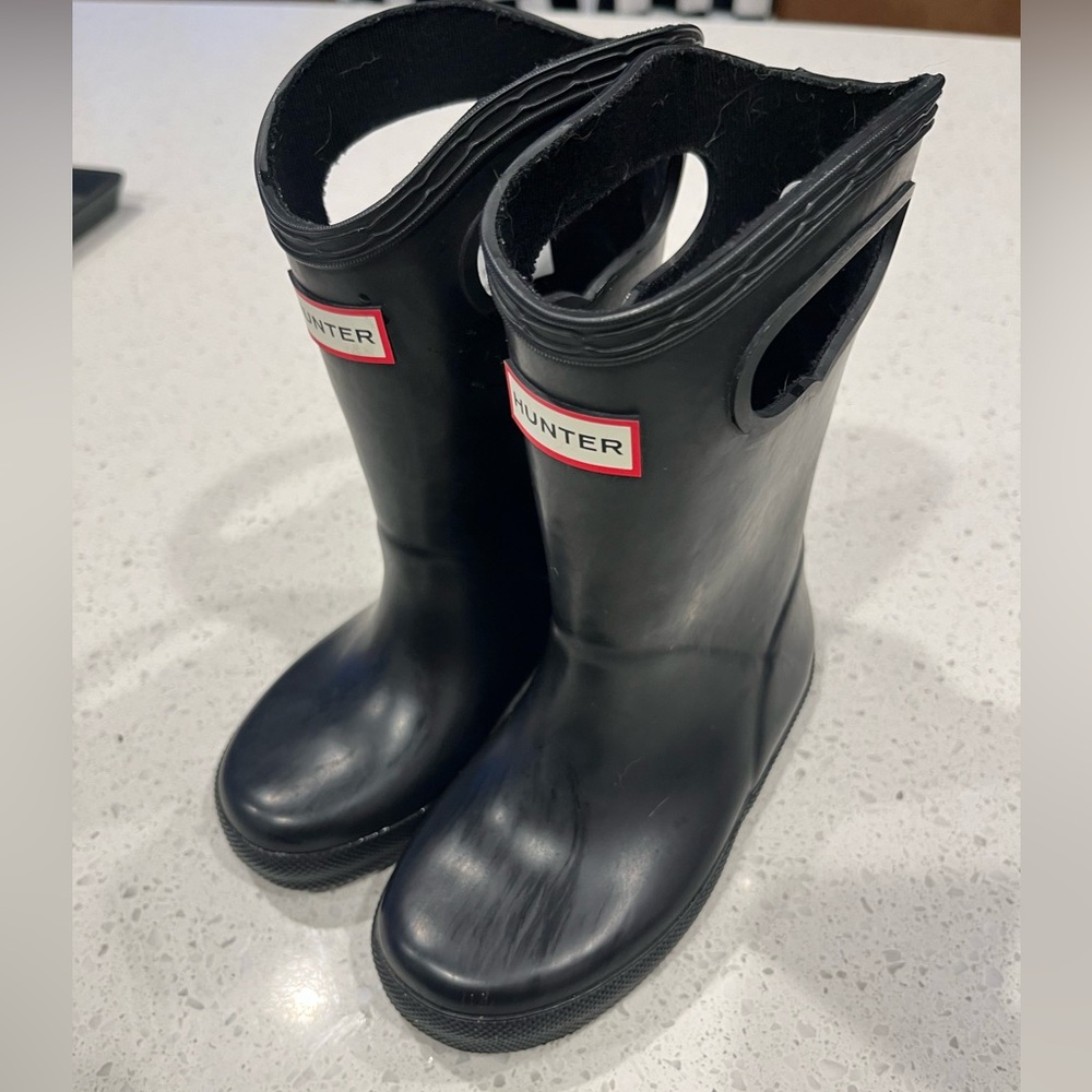 Kids Hunter Black Pull-On Rain Boots